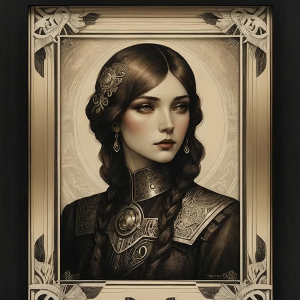 Art Deco Frame in Sepia Lithographic Print Style