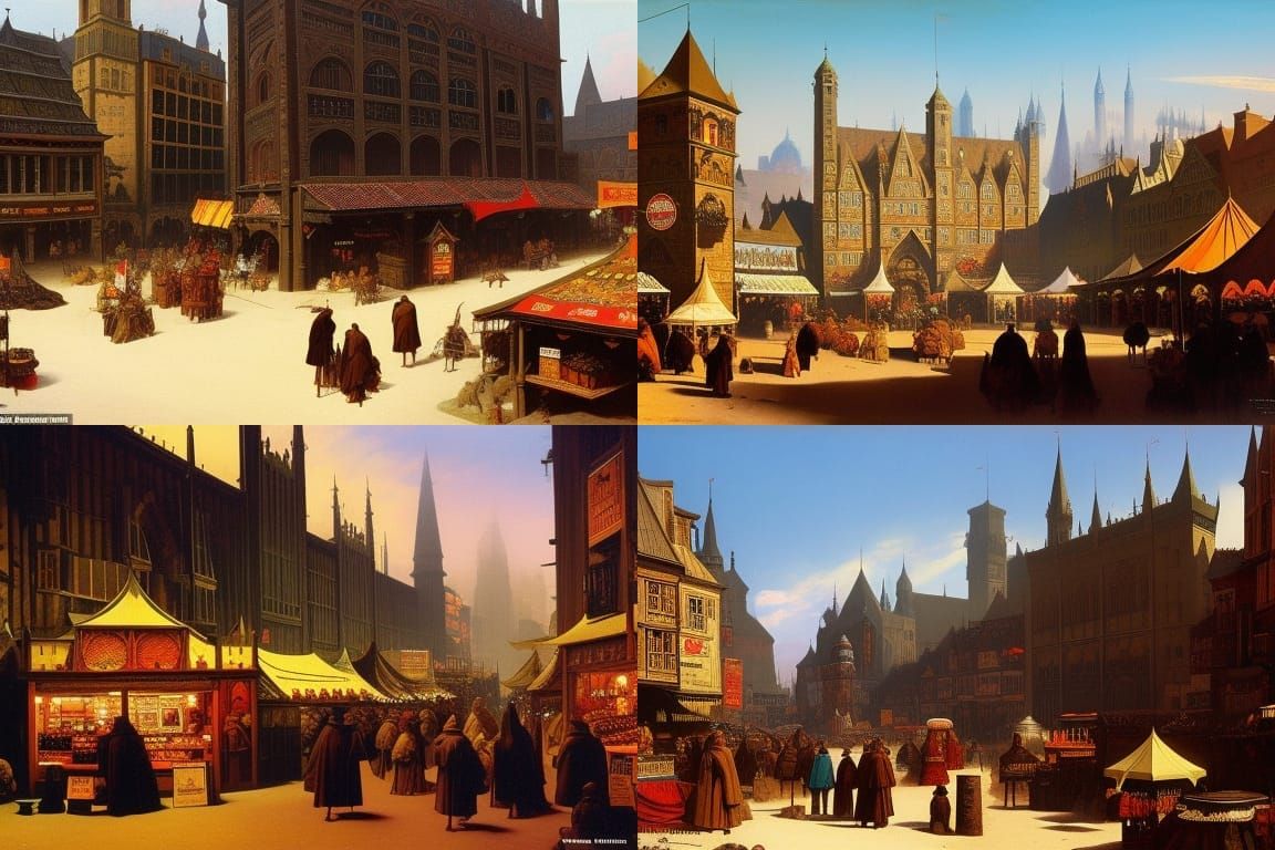Fantasy Market Square in Frazetta Style