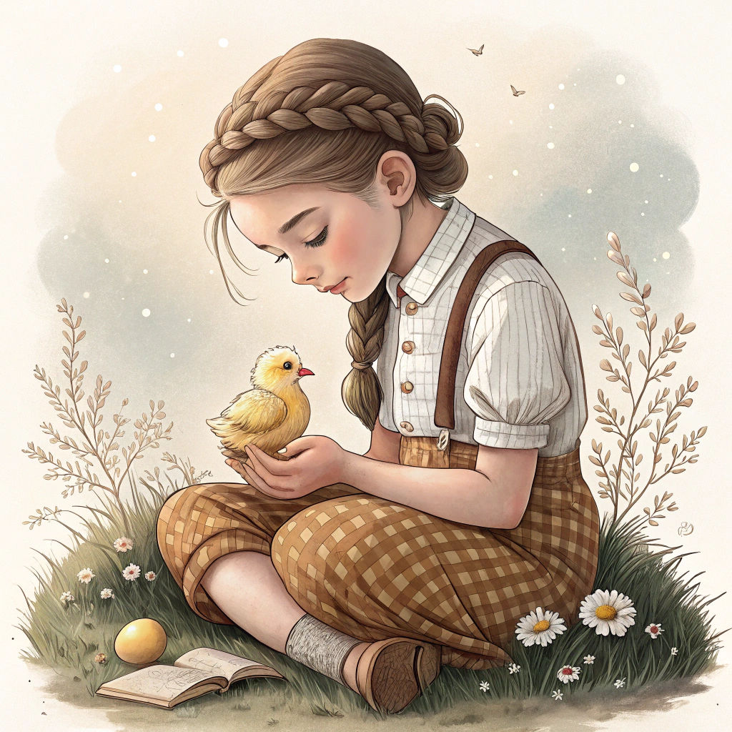 Girl with Chick: Hyperrealistic Fantasy Art