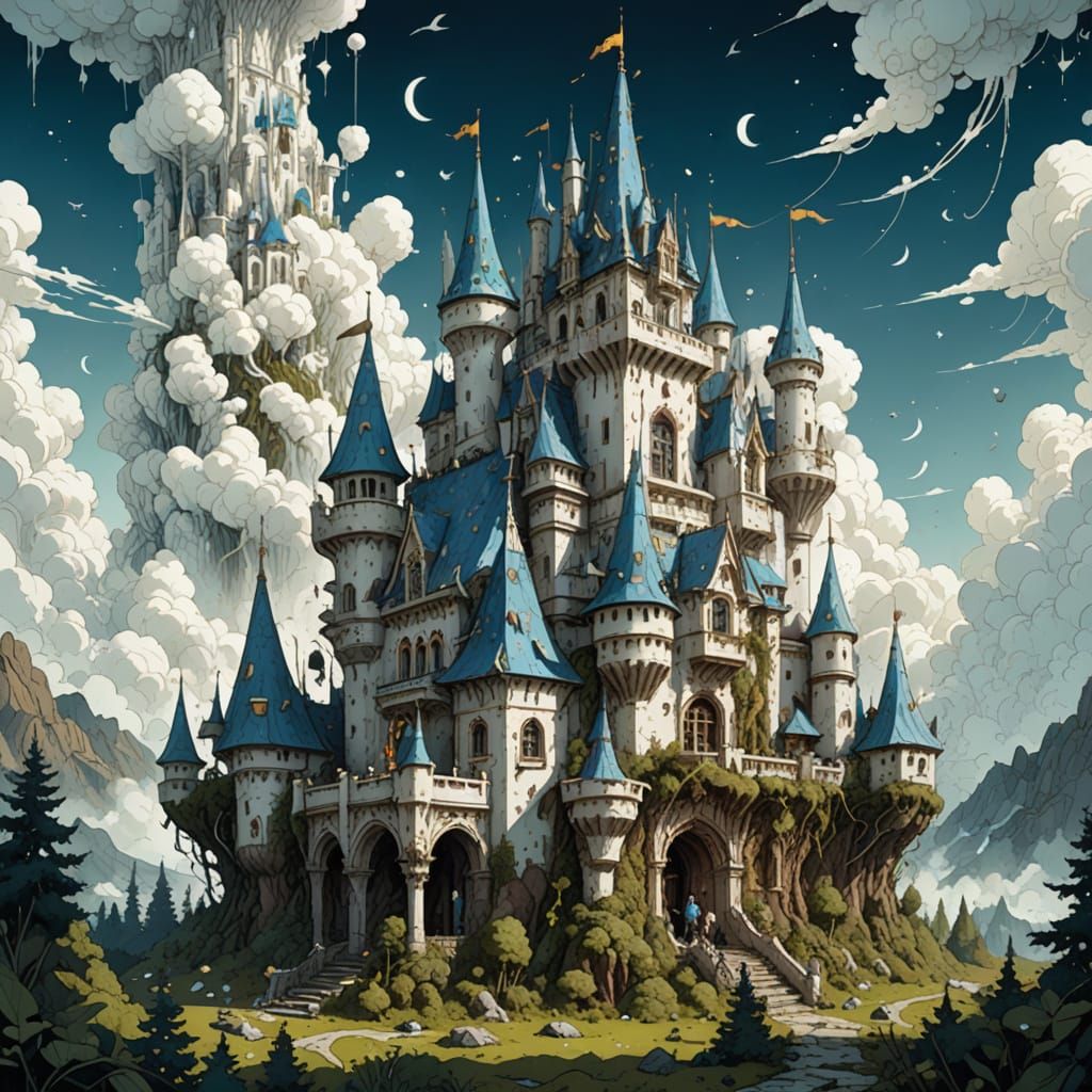Majestic Cloud Castle with Intricate Organic Motifs