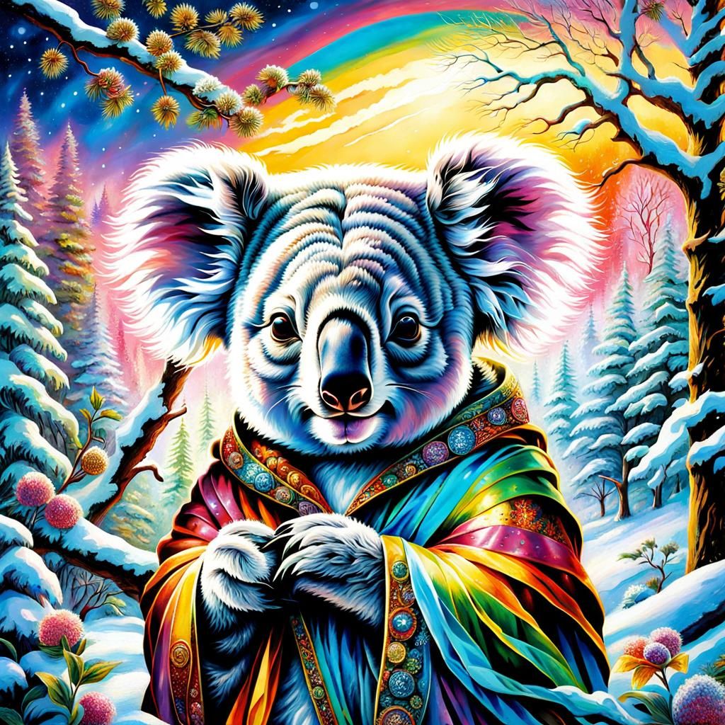 Whimsical Winter Koala in Expressionist Style