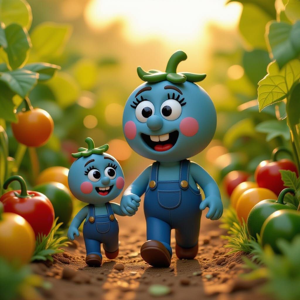 Claymation Blueberry Family in a Vibrant Garden
