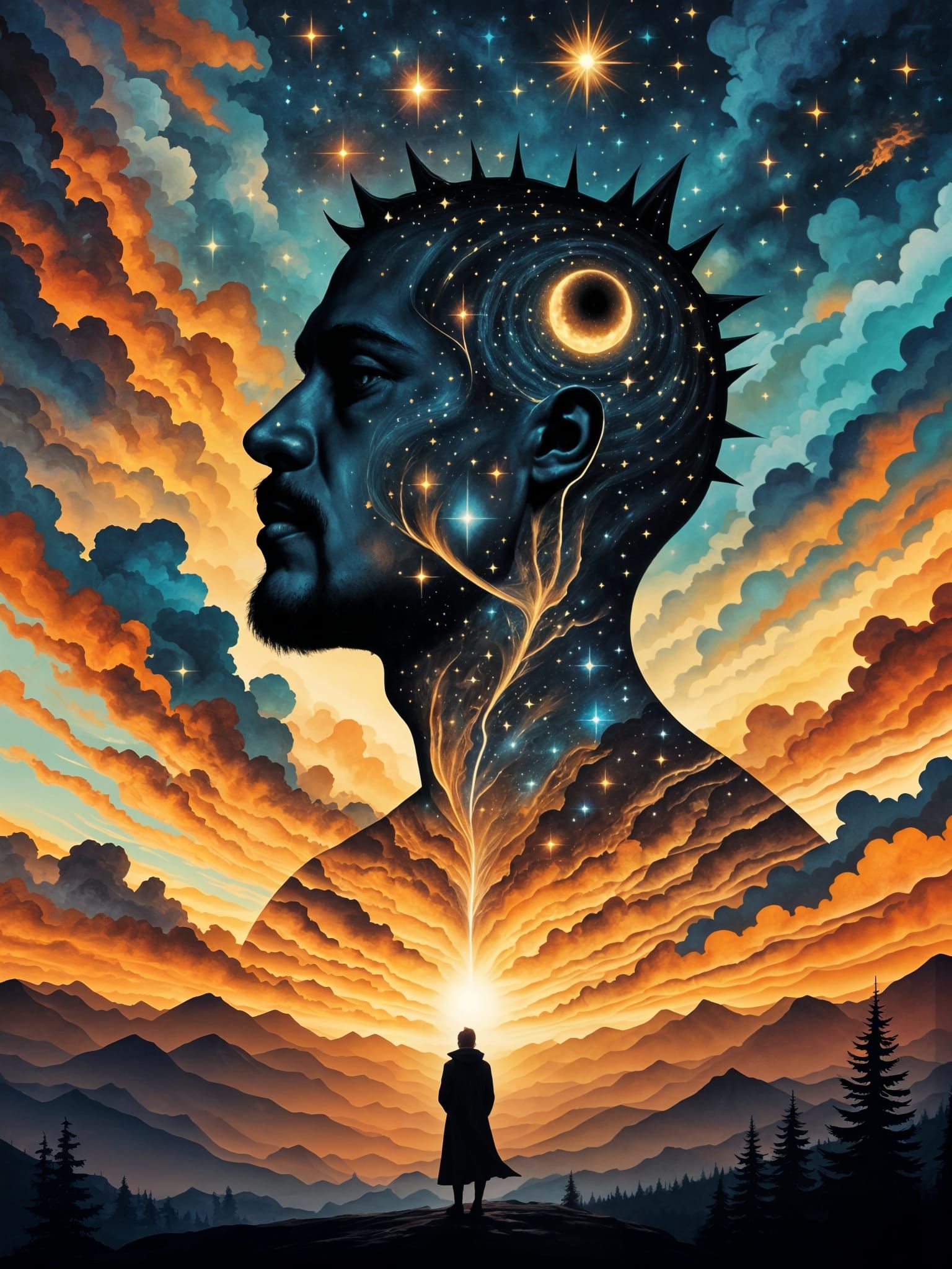 The Heavenly God Emerge from Sunset in a Double Exposure Ast...