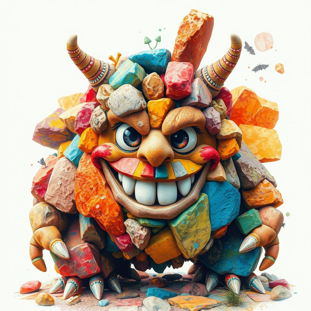 Vibrant, Whimsical Monster Portrait in Maximalist Style