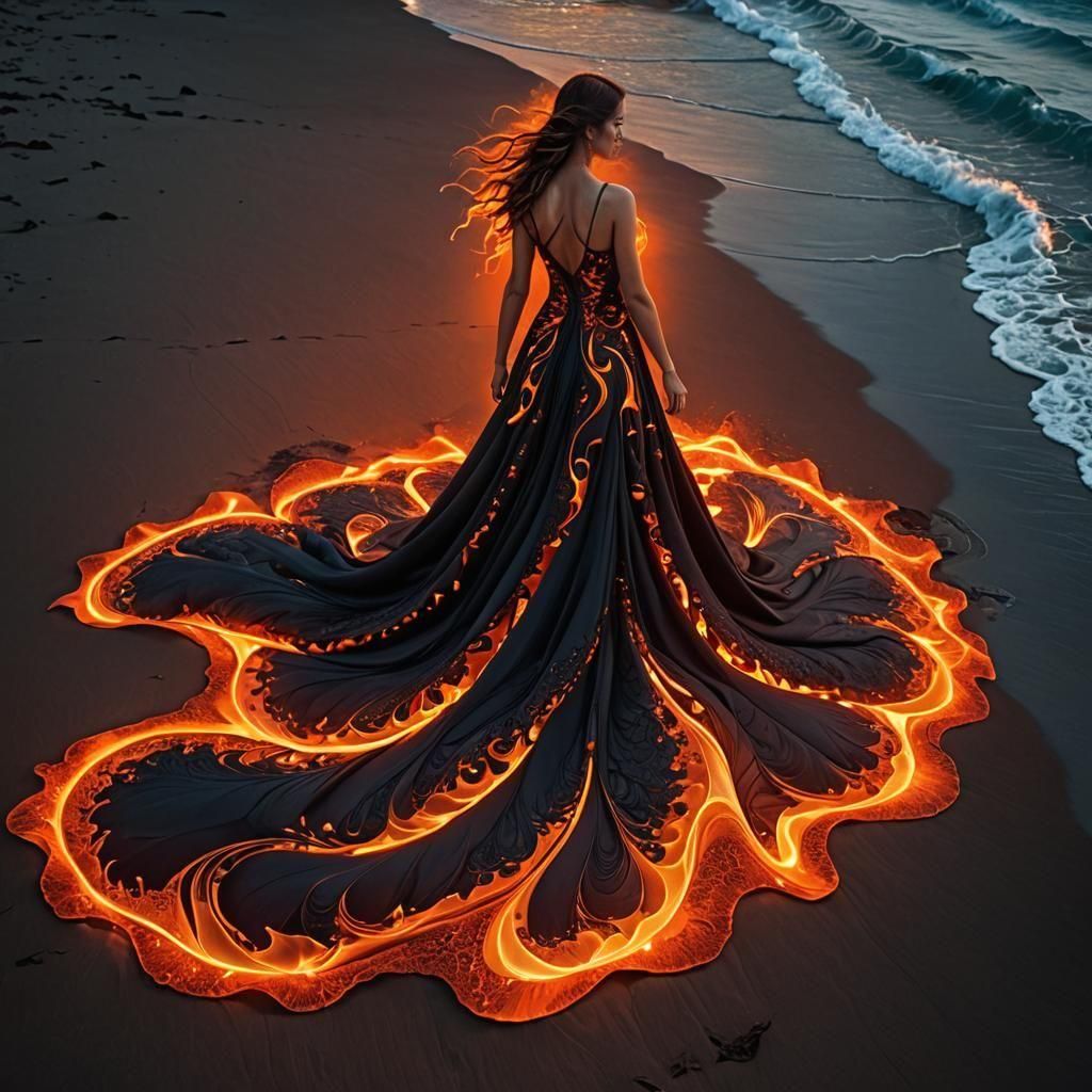 Luminous Lava Dress on Fiery Beach