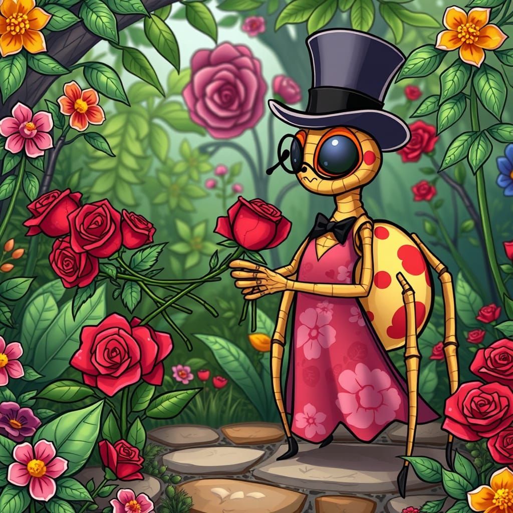 Cartoon female spider being approached by a cartoon male spi...