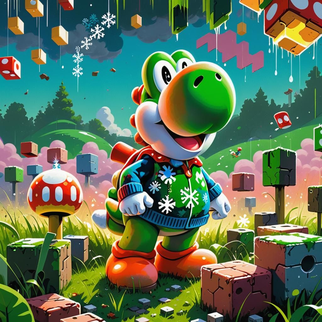 Yoshi's Christmas Sweater: Street Art Fusion in Super Mario ...