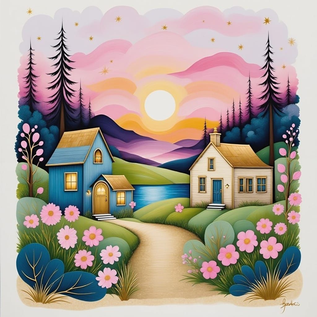 Otherworldly Alcohol Ink Harbour at Sunset