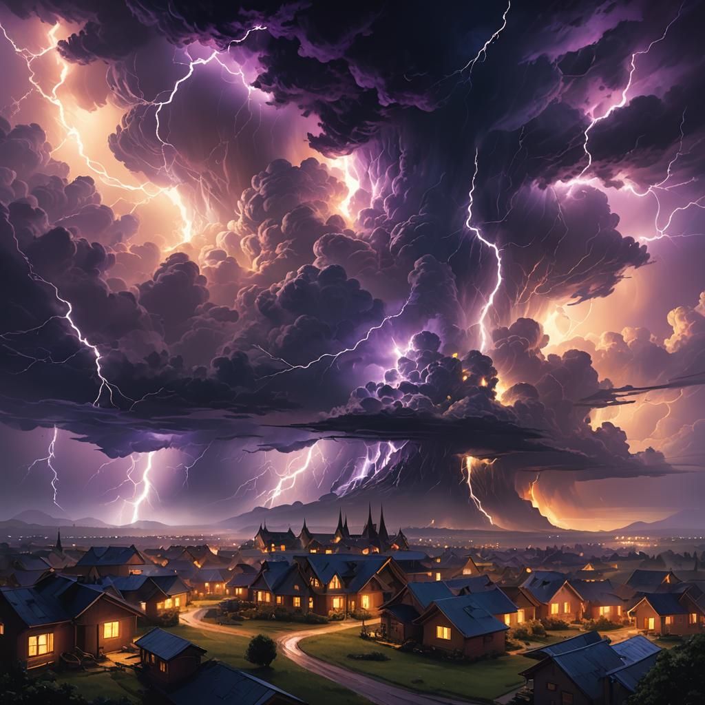 Magical Storm Cloud Over Fantasy Village