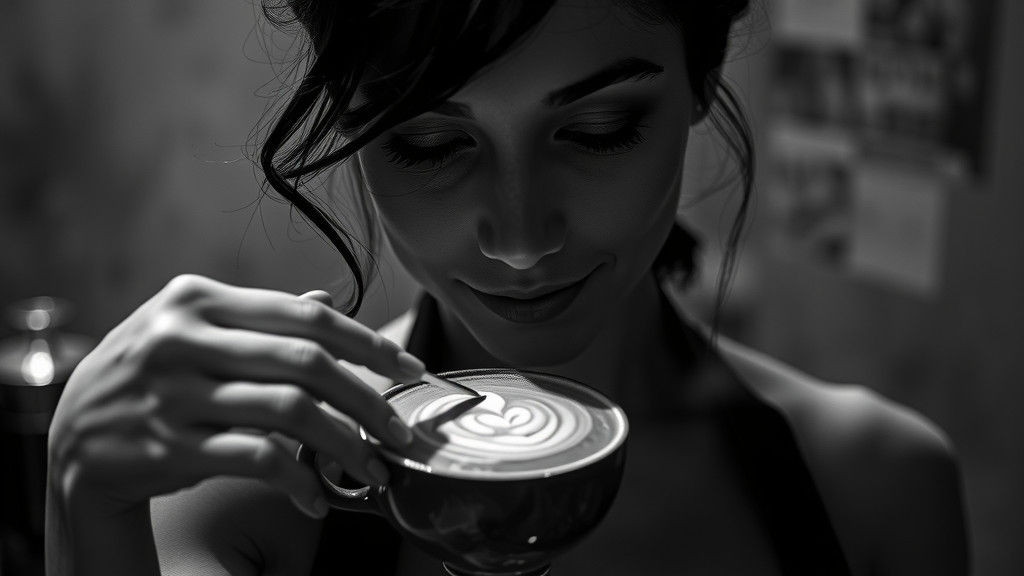 Barista Creates Latte Art in Moody Lighting