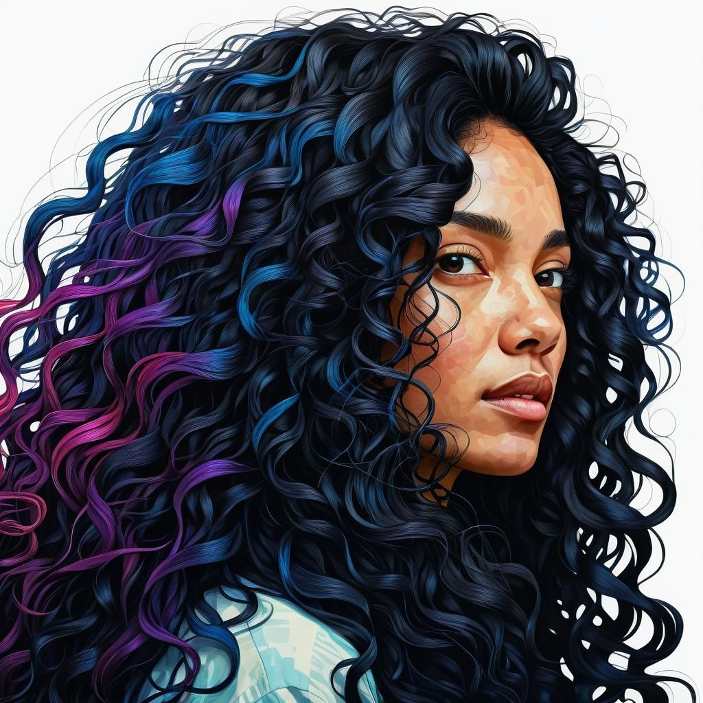 Detailed Portrait of a Woman with Curly Hair