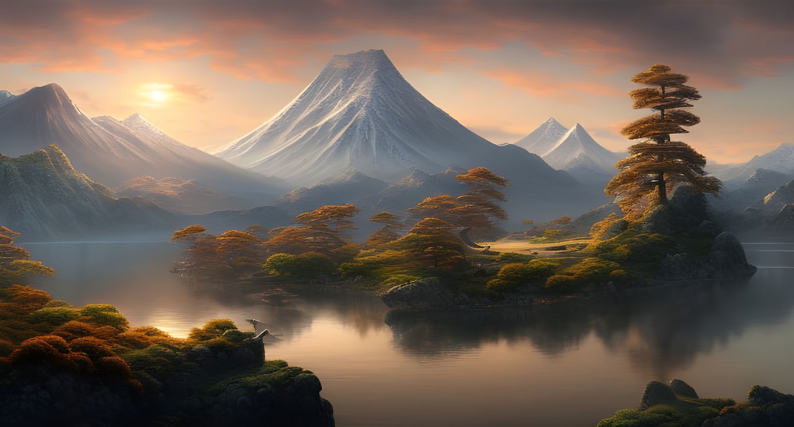 Magical Japanese Mountain Landscape in Digital Art