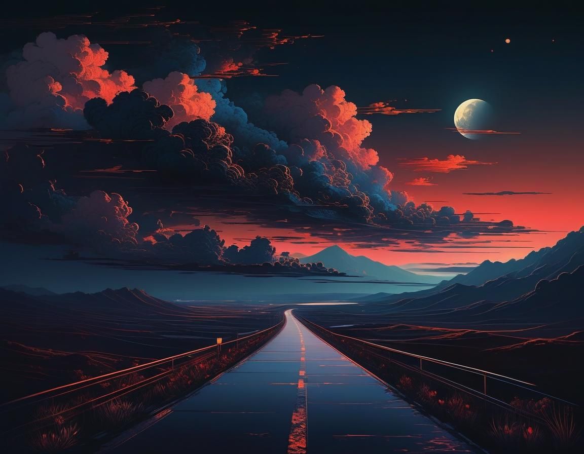 Whispering Moonlit Serenade Amidst Ornate Clouds