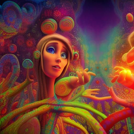 Psychedelic Mushroom Couple in 3D Render