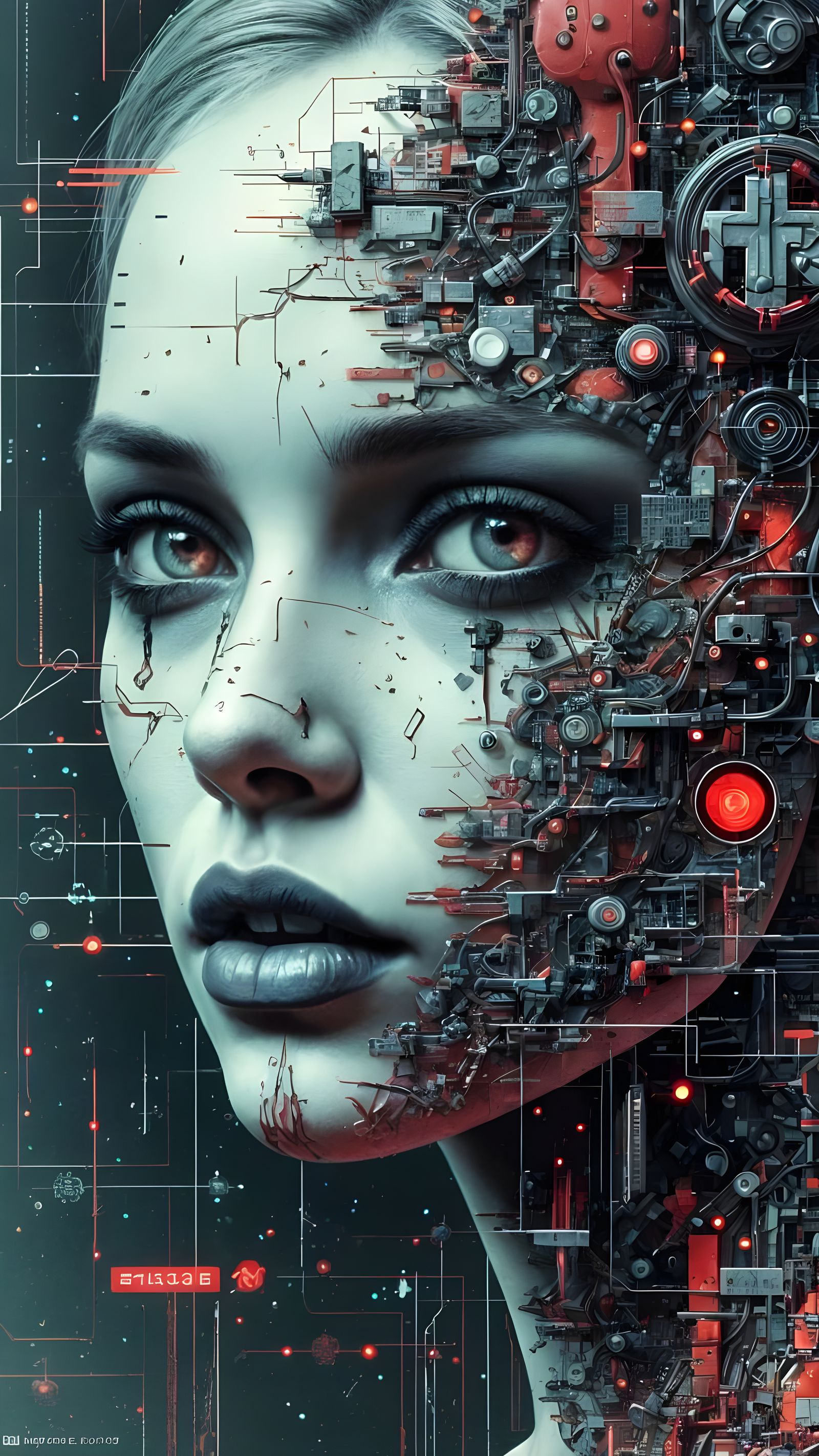 Futuristic Android Portrait in Glitchcore Style