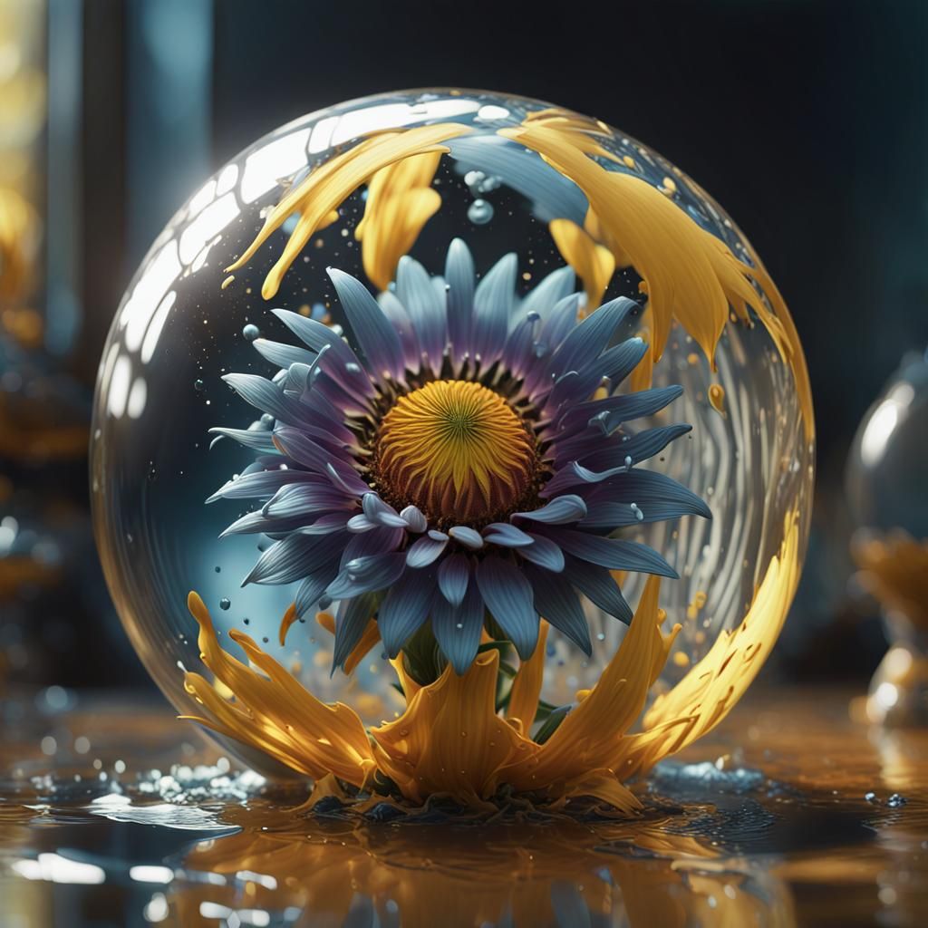 Sunflower in Sphere: Hyperrealistic Digital Art