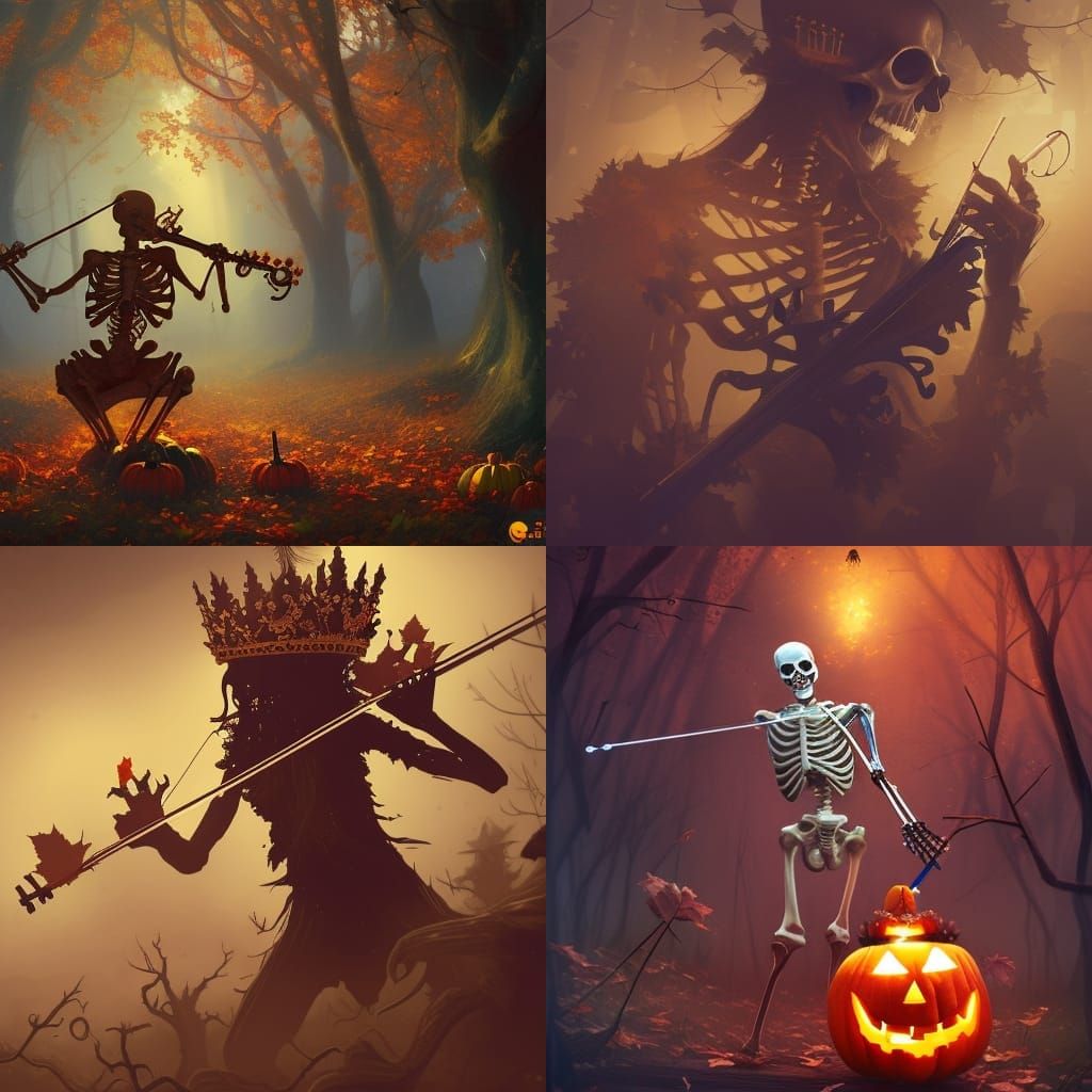 Skeleton Concert in Autumn, Hyperdetailed Concept Art