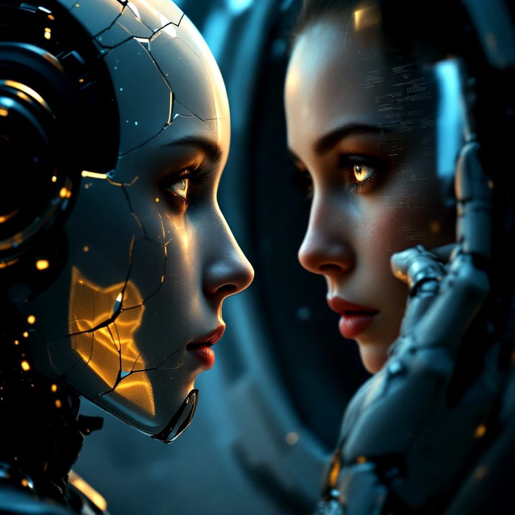 Humanoid Robot Discovering Self-Awareness in Digital Art