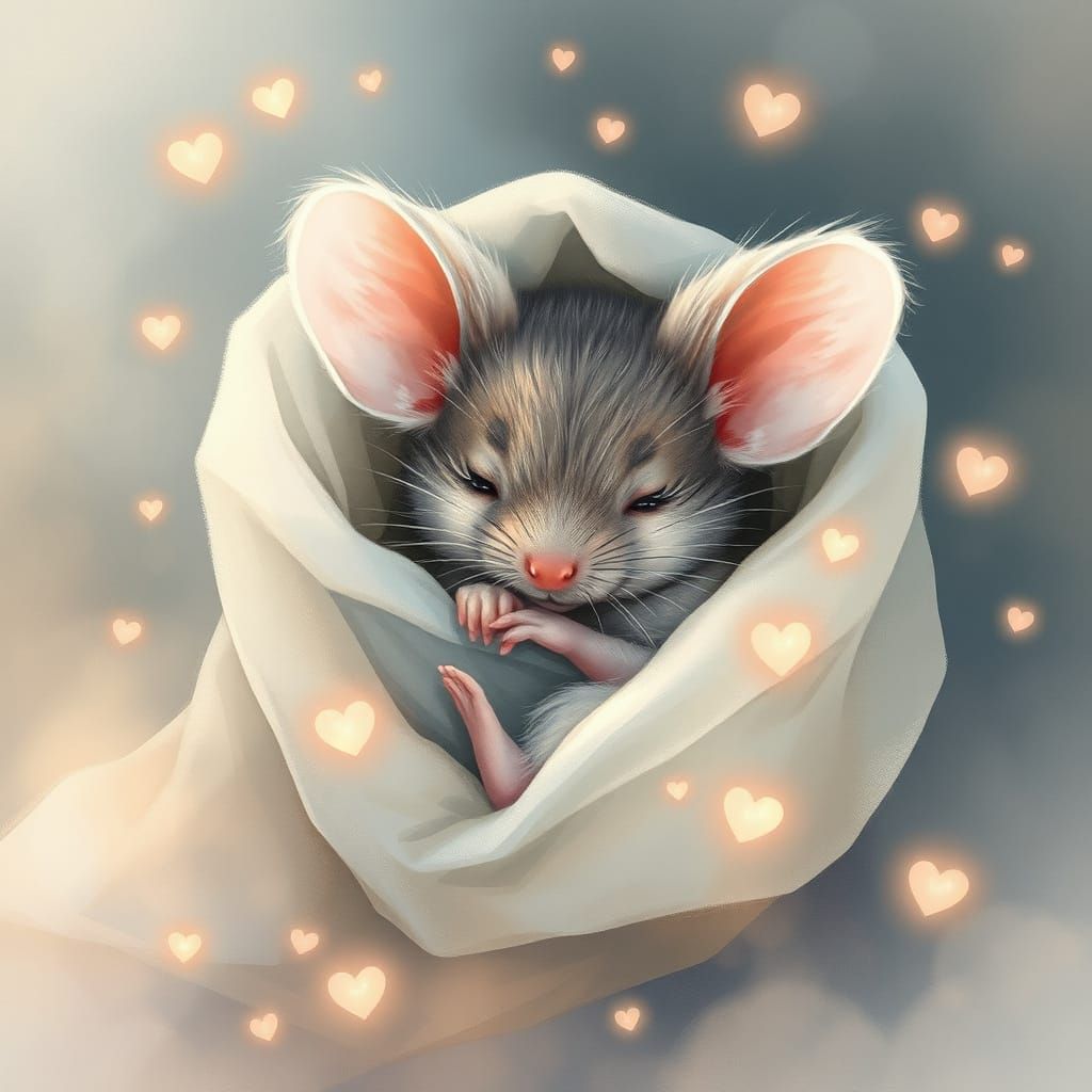 Mouse Enveloped in Ethereal Smoke with Hearts
