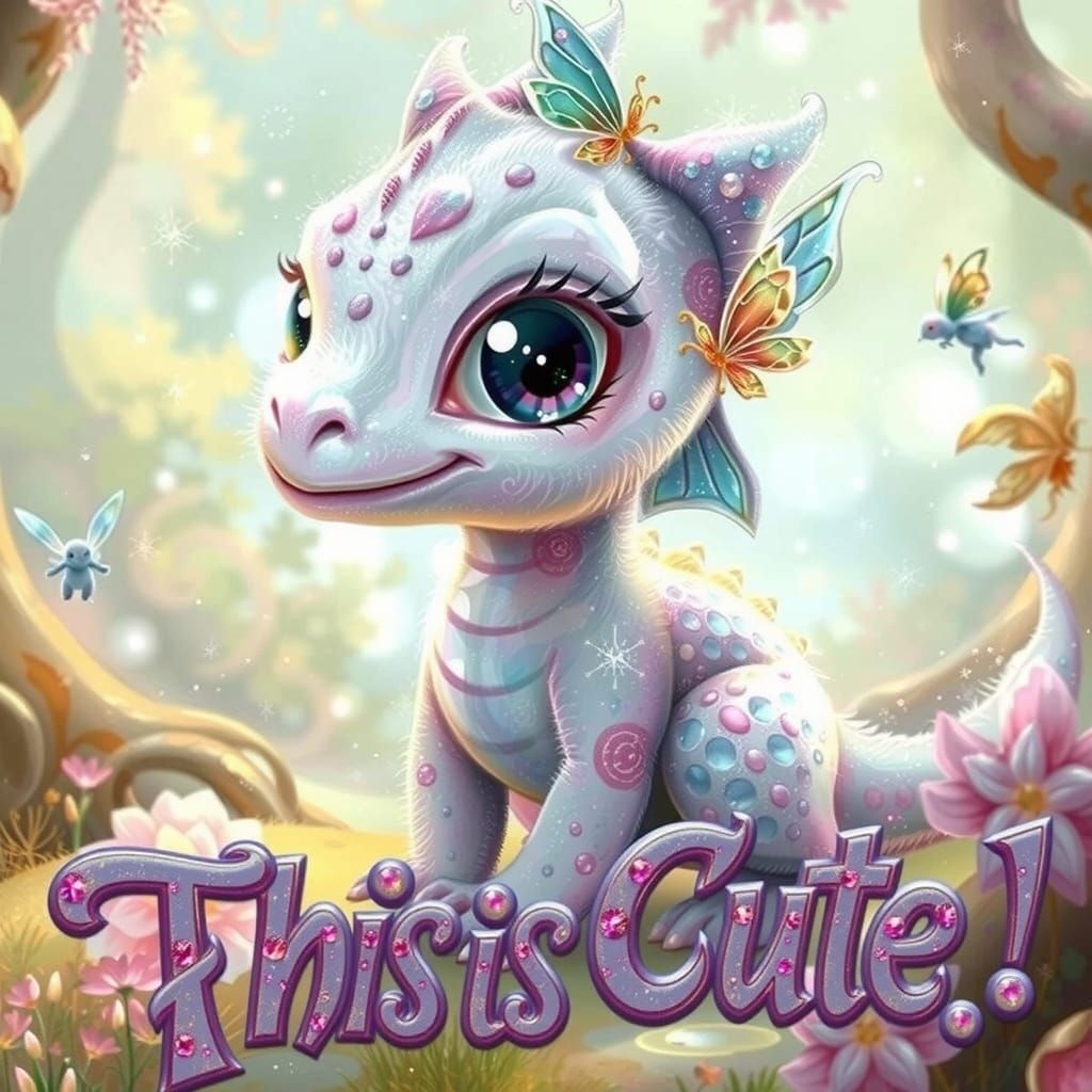 Whimsical Watercolor Baby Dragon in Enchanted Fairy Garden