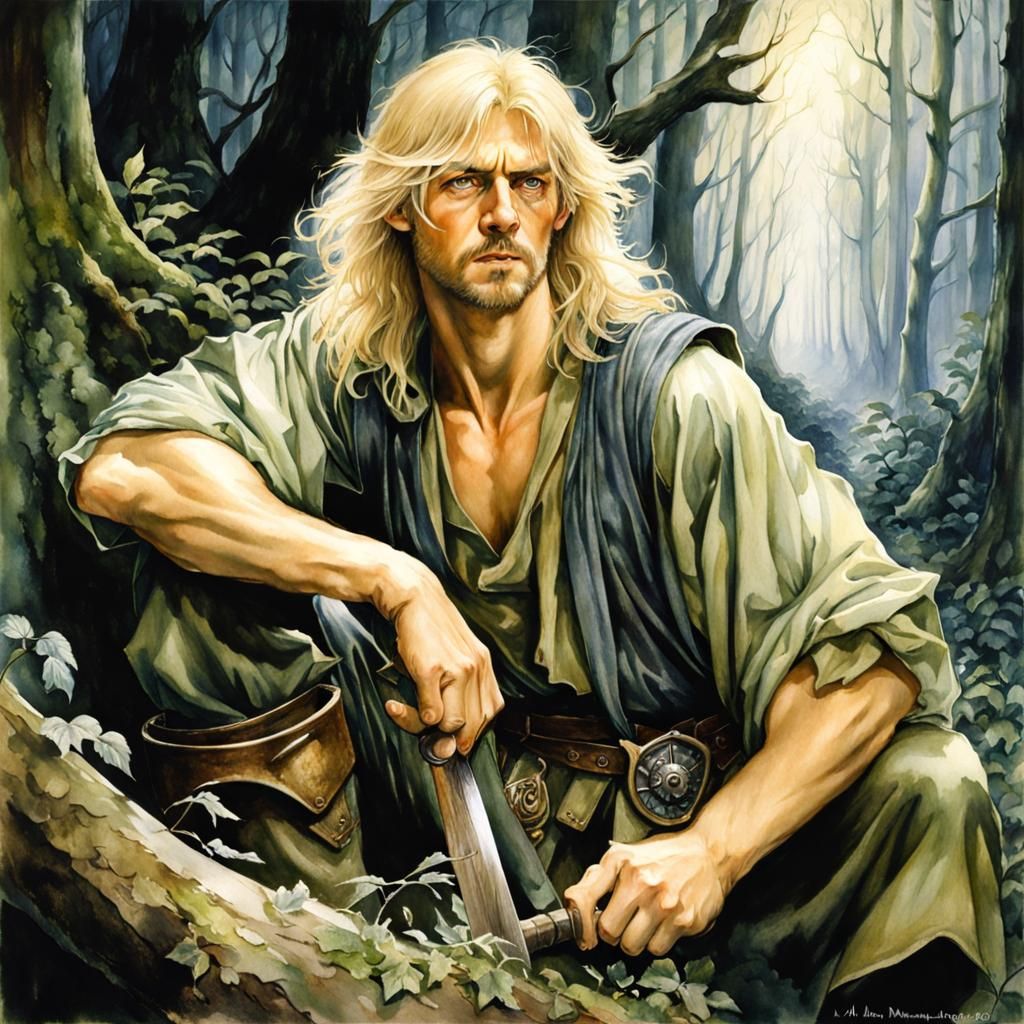 Fantasy Woodcutter Portrait in Watercolor Style
