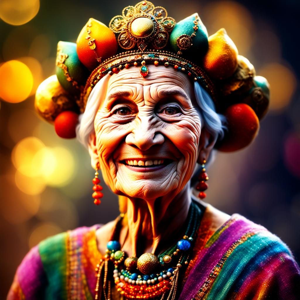 Smiling Elder in Gemstone Colors: Matte Painting Portrait