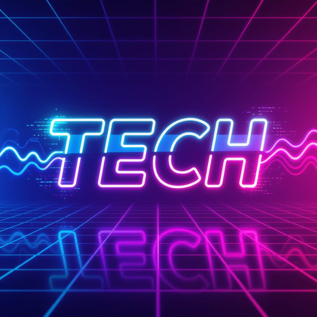 Vibrant Synthwave Background With Retro Neon "TECH"