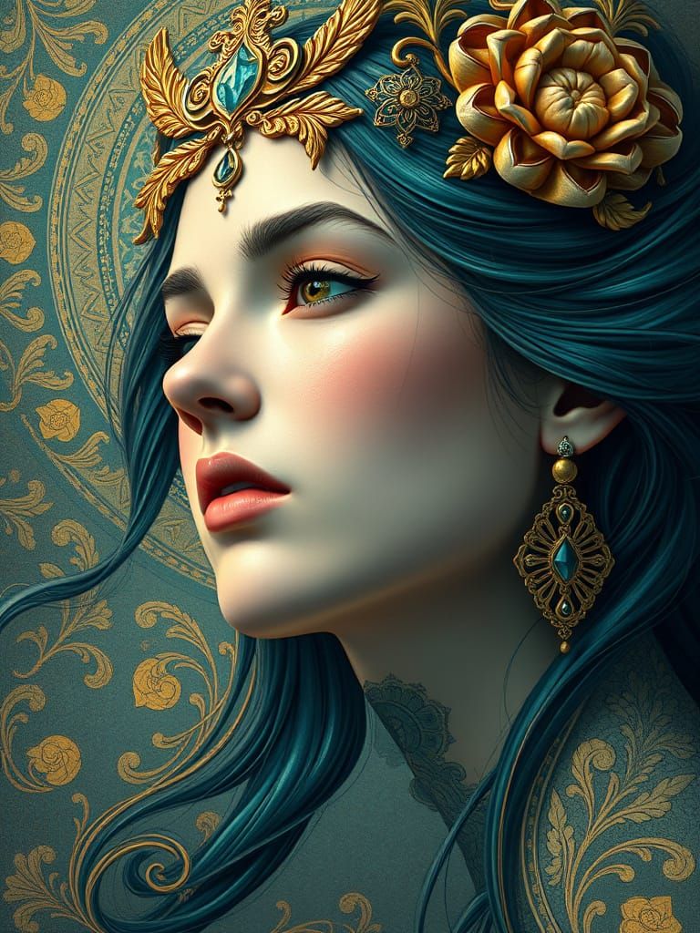 Whimsical Dream Girl in Art Nouveau Splendor