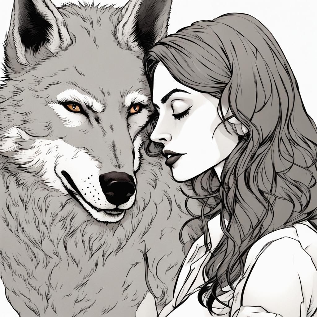 Fables Comic Style Kiss Between Wolf Characters
