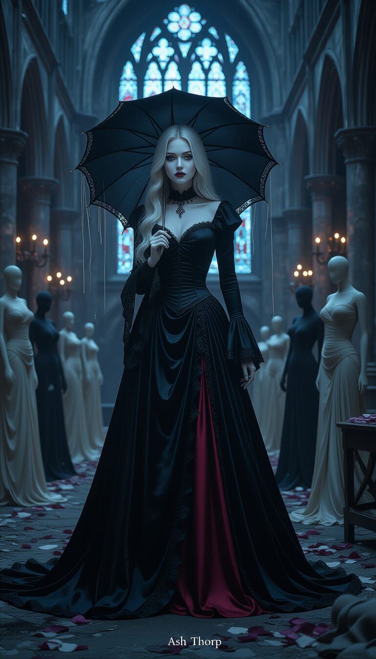 Gothic Supervillain in Decaying Cathedral at Twilight