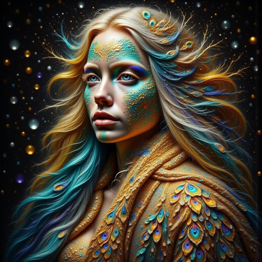 Peacock Gown Beauty in Airbrush Style