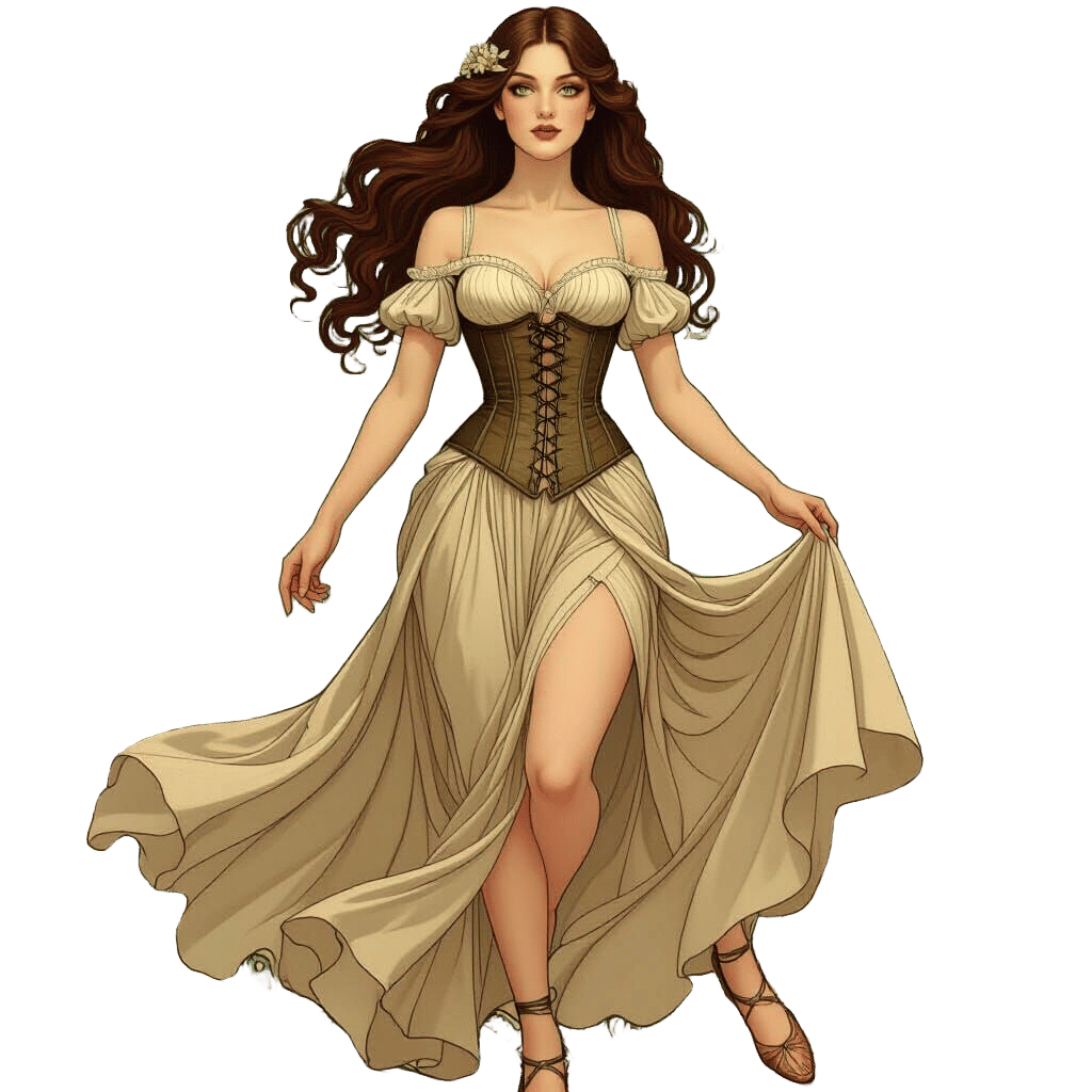Woman with Brown Hair, Corset and Long Skirt