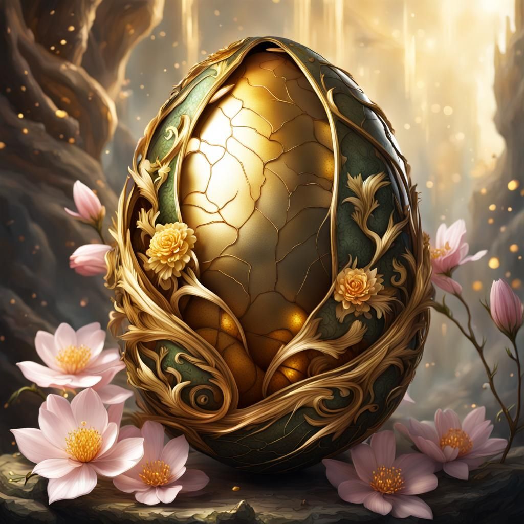 Dragon Egg Emerges from Golden Blossom