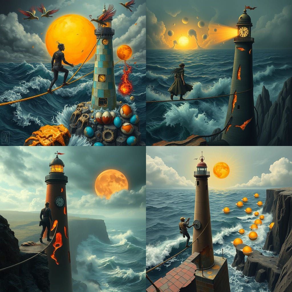 Surreal Fractured Lighthouse on Stormy Coast