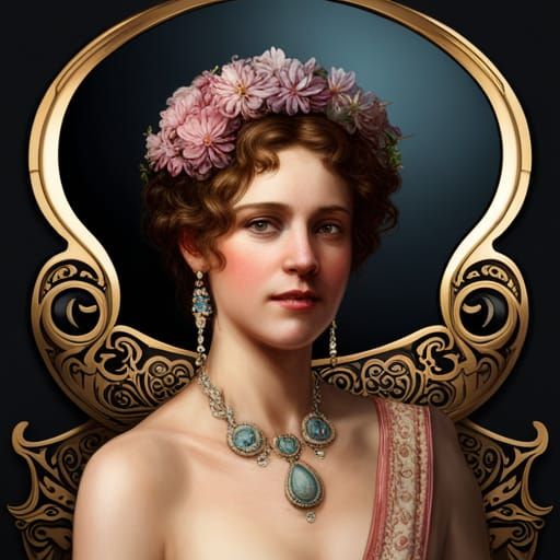 Elegant Queen with Crown in Pre-Raphaelite Style
