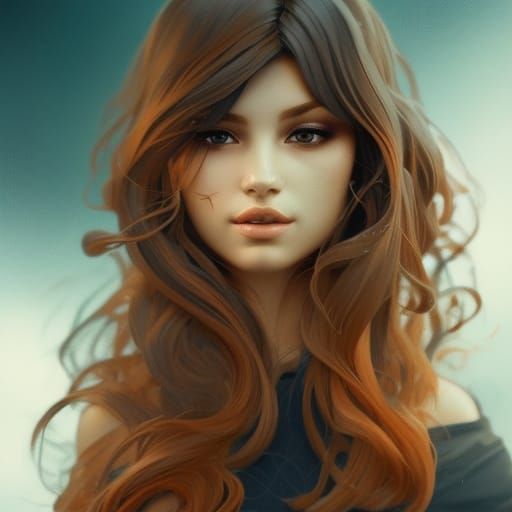 Lego Figure Hair Portrait in Art Nouveau Style