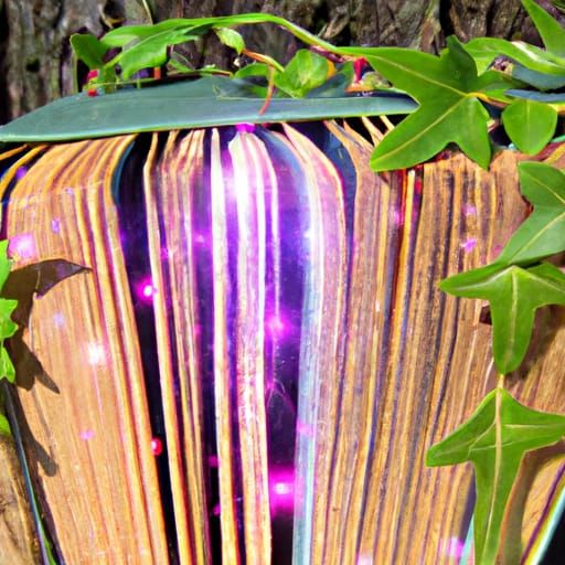 Enchanted Book Covered in Vines and Sparkles