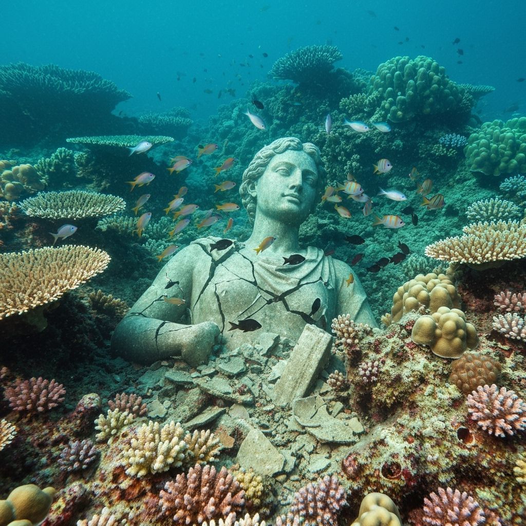 Ocean Floor Statue in Eerie Futuristic Style