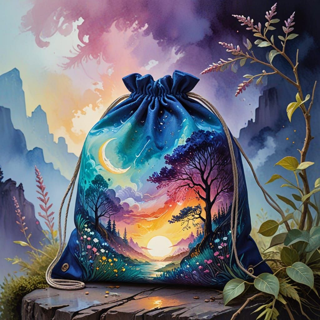 Whimsical Plum-Hued Fabric Satchel in Gouache Style