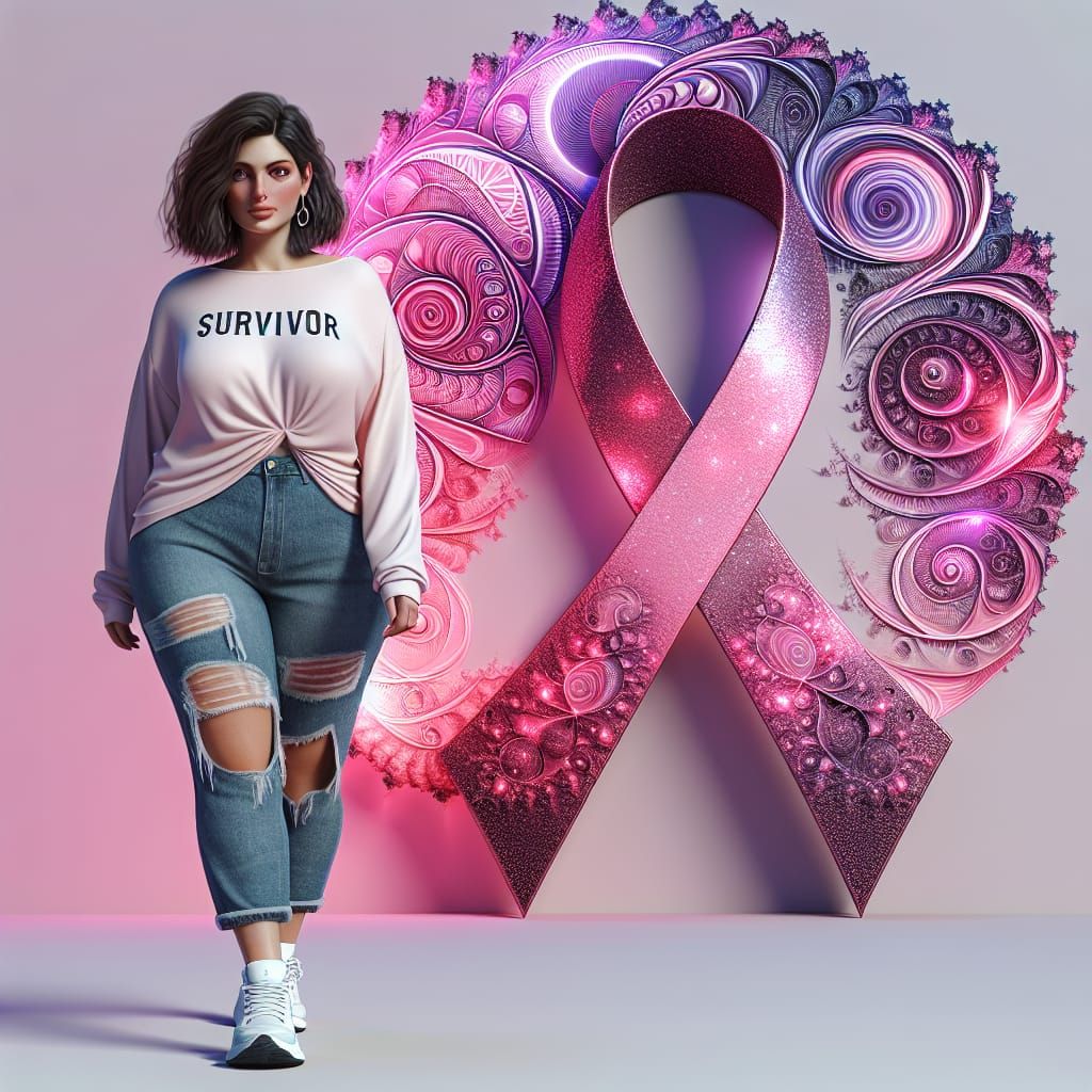 Survivor Poses Before Breast Cancer Awareness Art