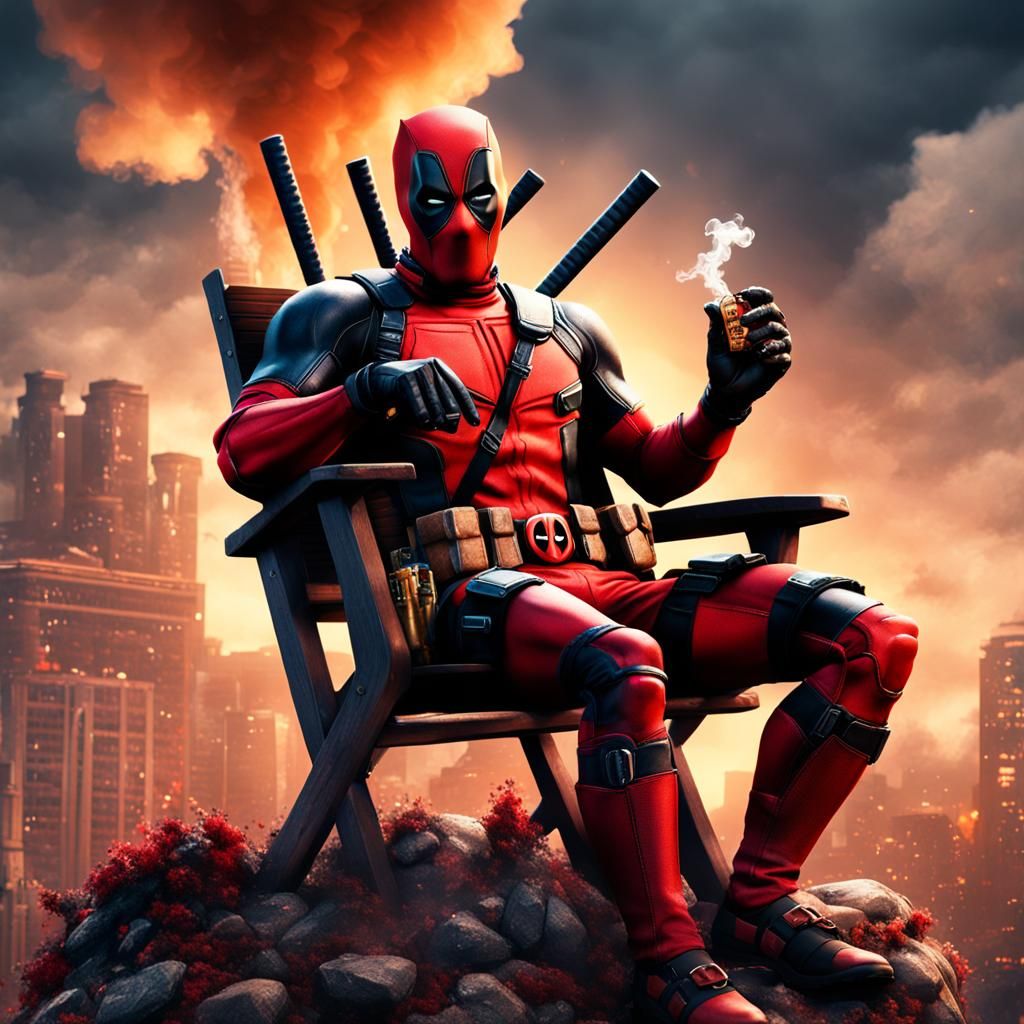 Deadpool Smoking: Detailed Matte Painting in 8k