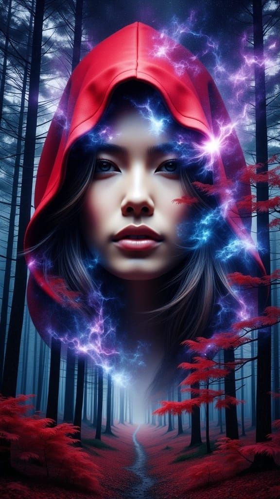 Ethereal Double Exposure Masterpiece Unites Red Riding Hood...
