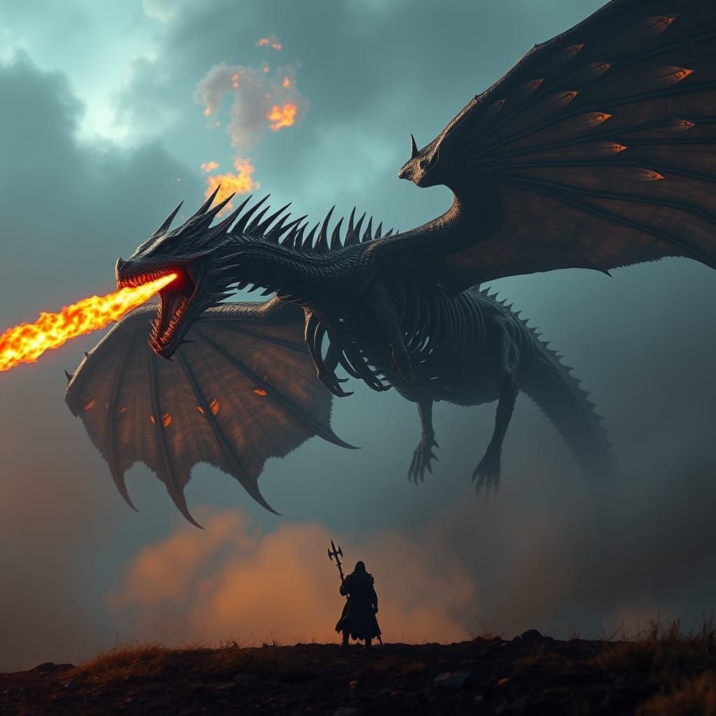 Colossal Undead Flying Dragon in Hyper-Realistic 3D Render