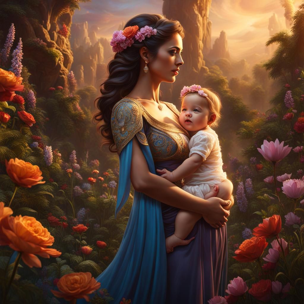 Joyful Mother's Day Fantasy Art in Deep Color
