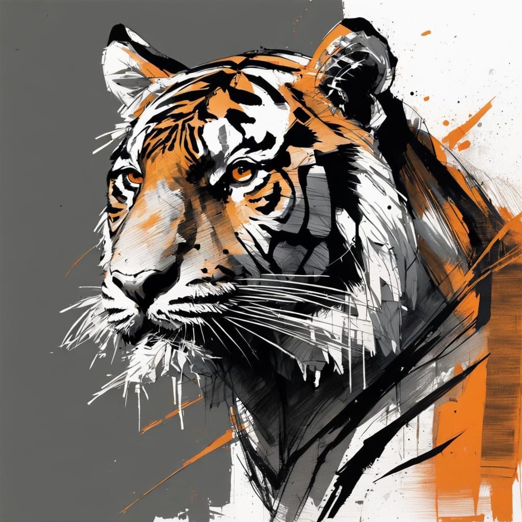 Vibrant Tiger Line Art in Impressionist Textures