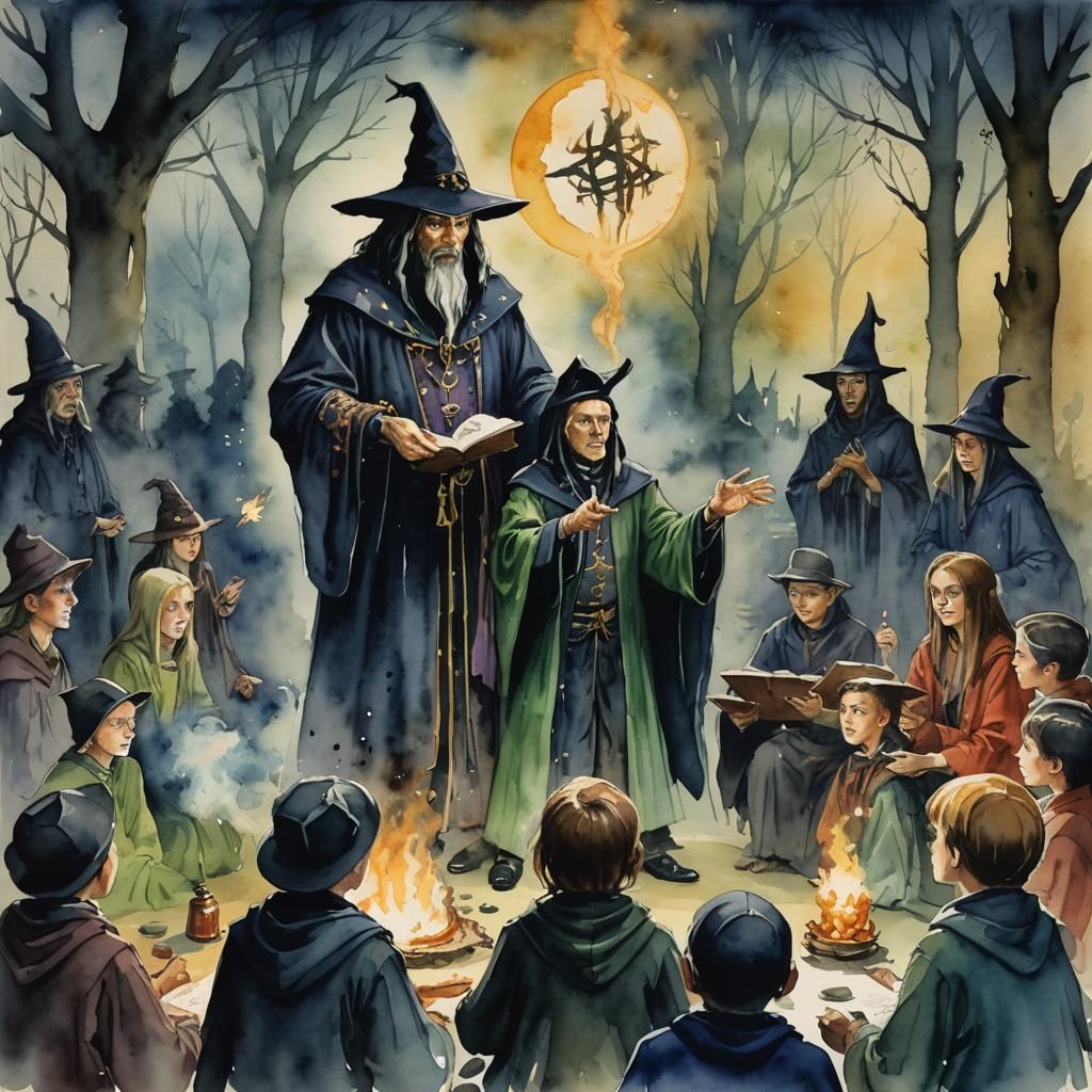 Warlock Teaching Witchcraft: Watercolour Painting