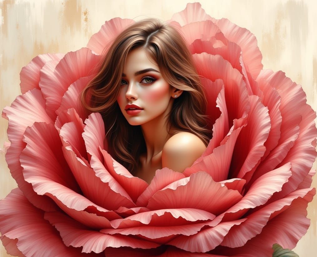 Woman on Rose: Pinup Oil Painting