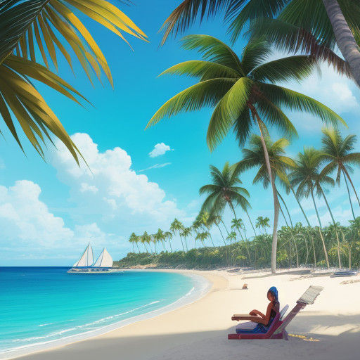 Woman Takes in the Tropical View in Hyperrealistic Beach Sce...