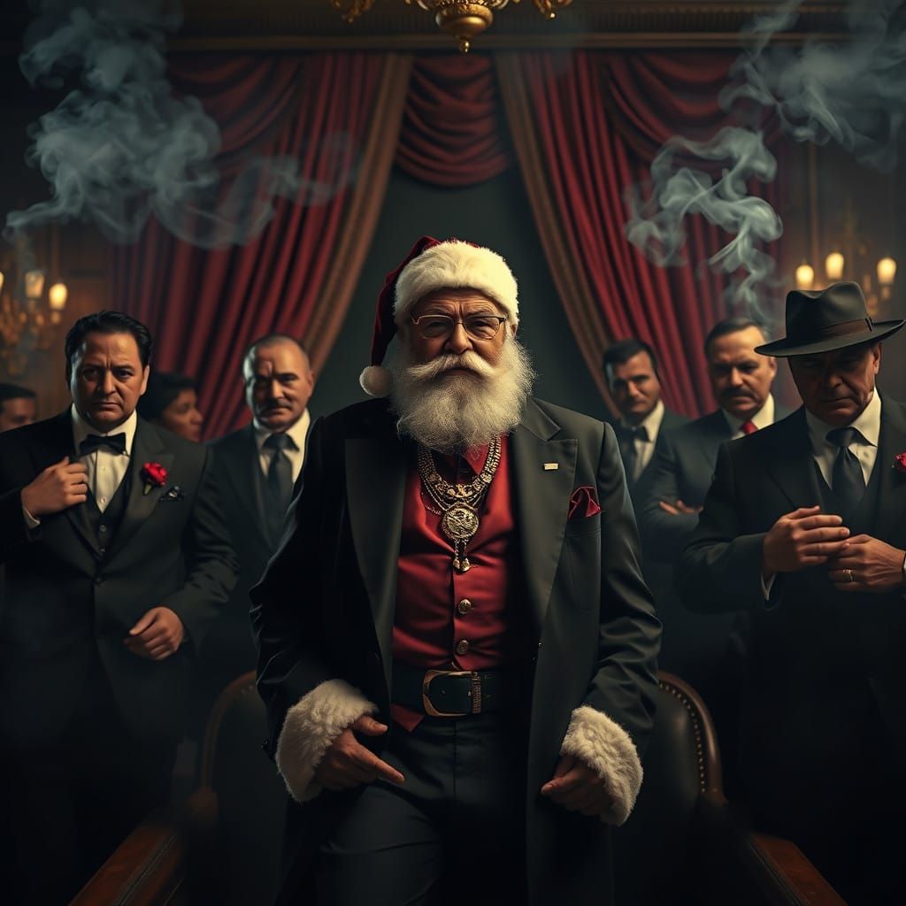 Suited Santa in a Smoky Speakeasy