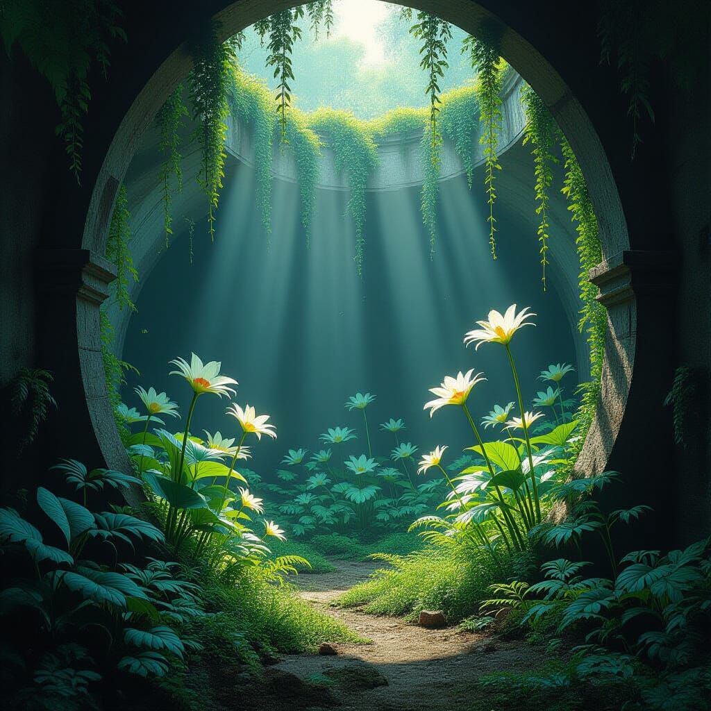 Mysterious Plants Flourishing in Overgrown Alcove